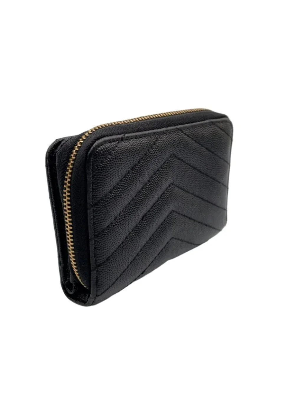 Saint Laurent Paris Monogram Compact Zip Around Leather Black Wallet Gold - Picture 2 of 15